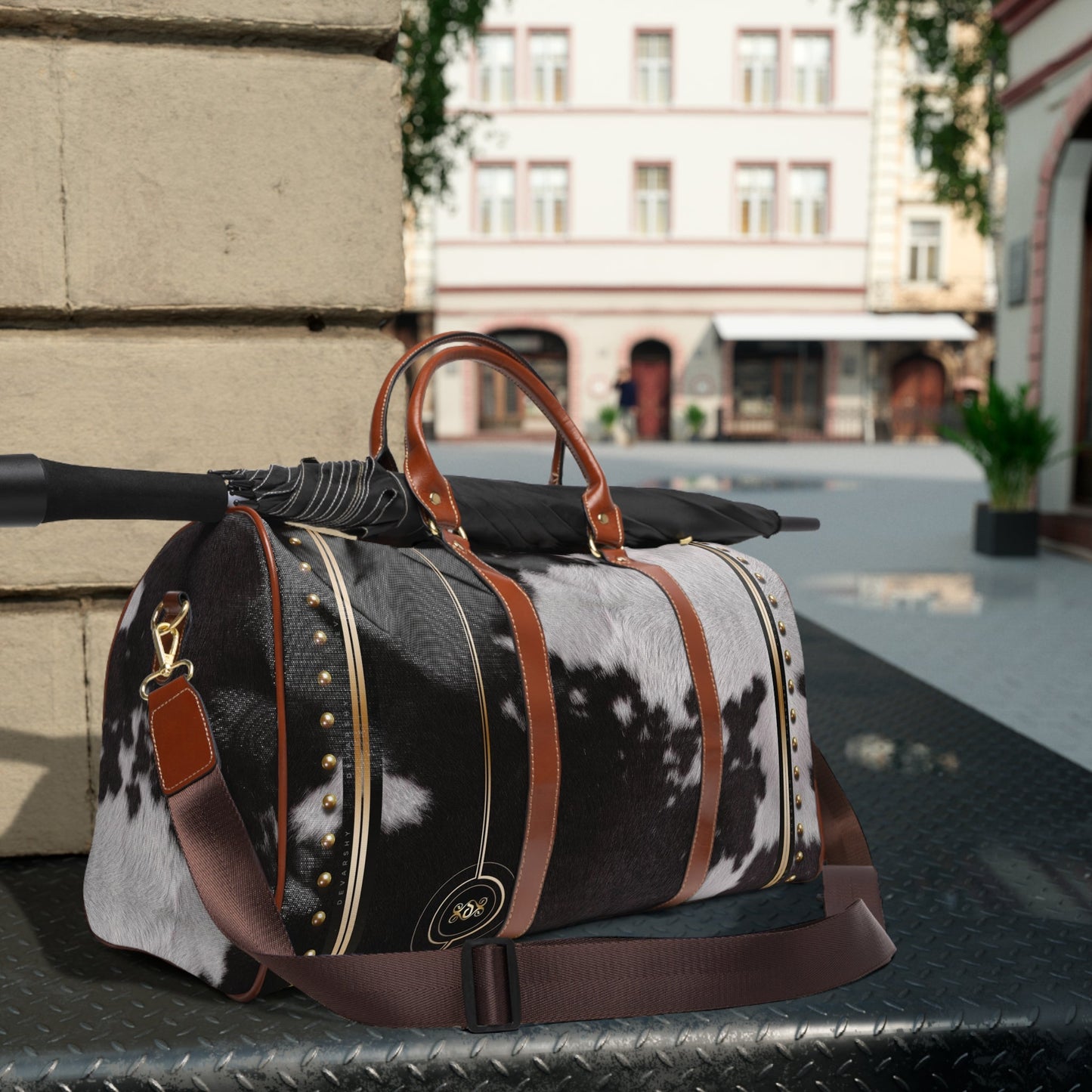 Cow Print Bag, PU Leather Bag, Animal Print Luggage, Cowhide Travel Bag, Faux Leather Duffle Bag | 11222E