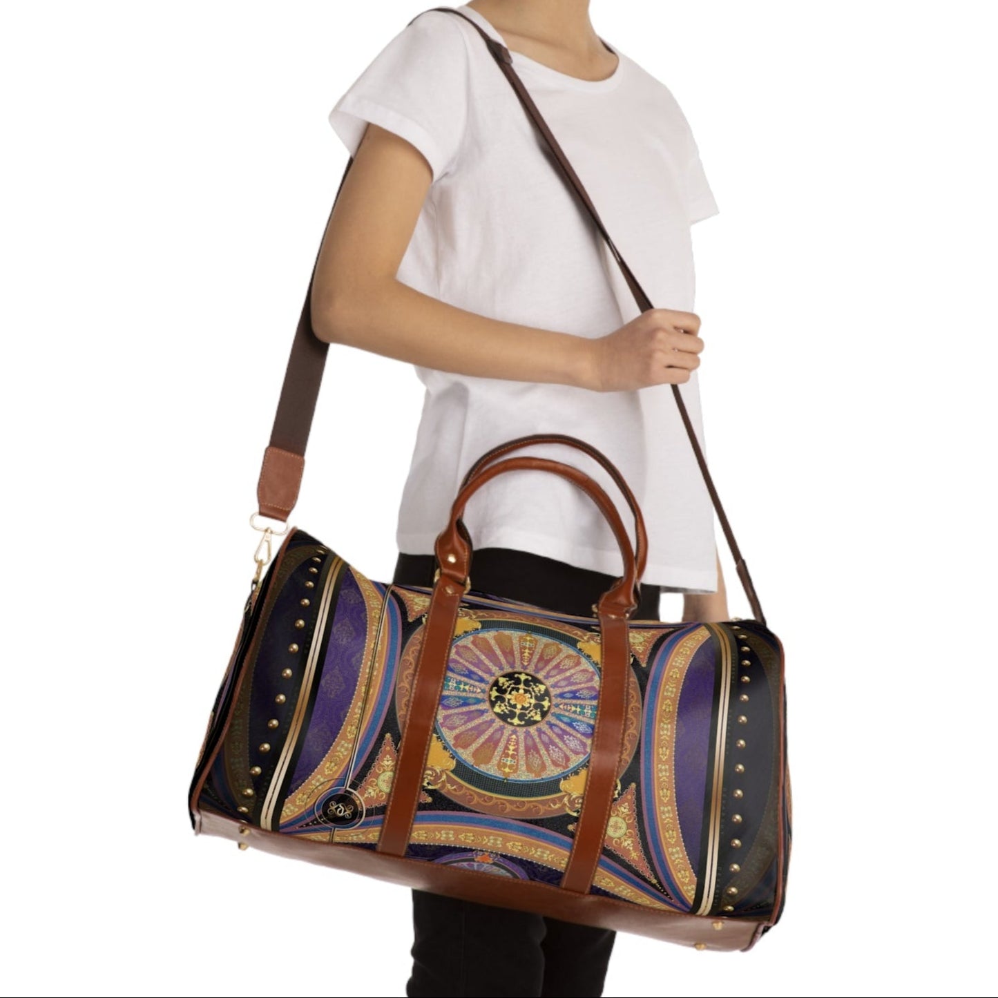 Golden Dome PU Leather Bag, Baroque Luggage, Purple Travel Bag, Faux Leather Luggage, Duffle Bag | 104921B