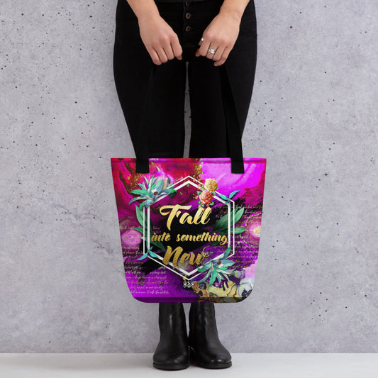 Violet Floral Print Bag, Spring Vibes Tote Bag, Floral Print Hand Bag, Fuchsia Canvas Handbag | FSN03